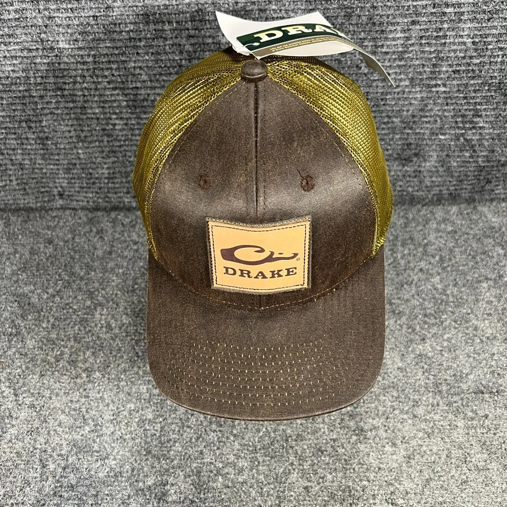 Drake Hat Cap Mens OSFA Snap Back Mesh Trucker Brown Green Outdoor Duck New‎